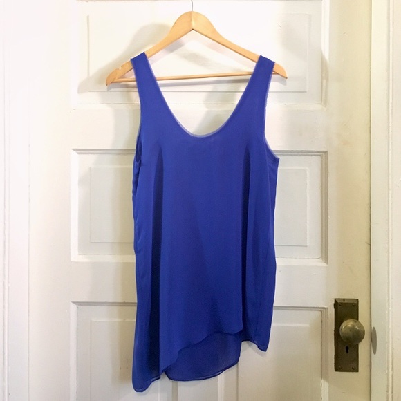 Helmut Lang Asymmetric Blue Silk Chiffon Top, Sz S - Picture 3 of 3